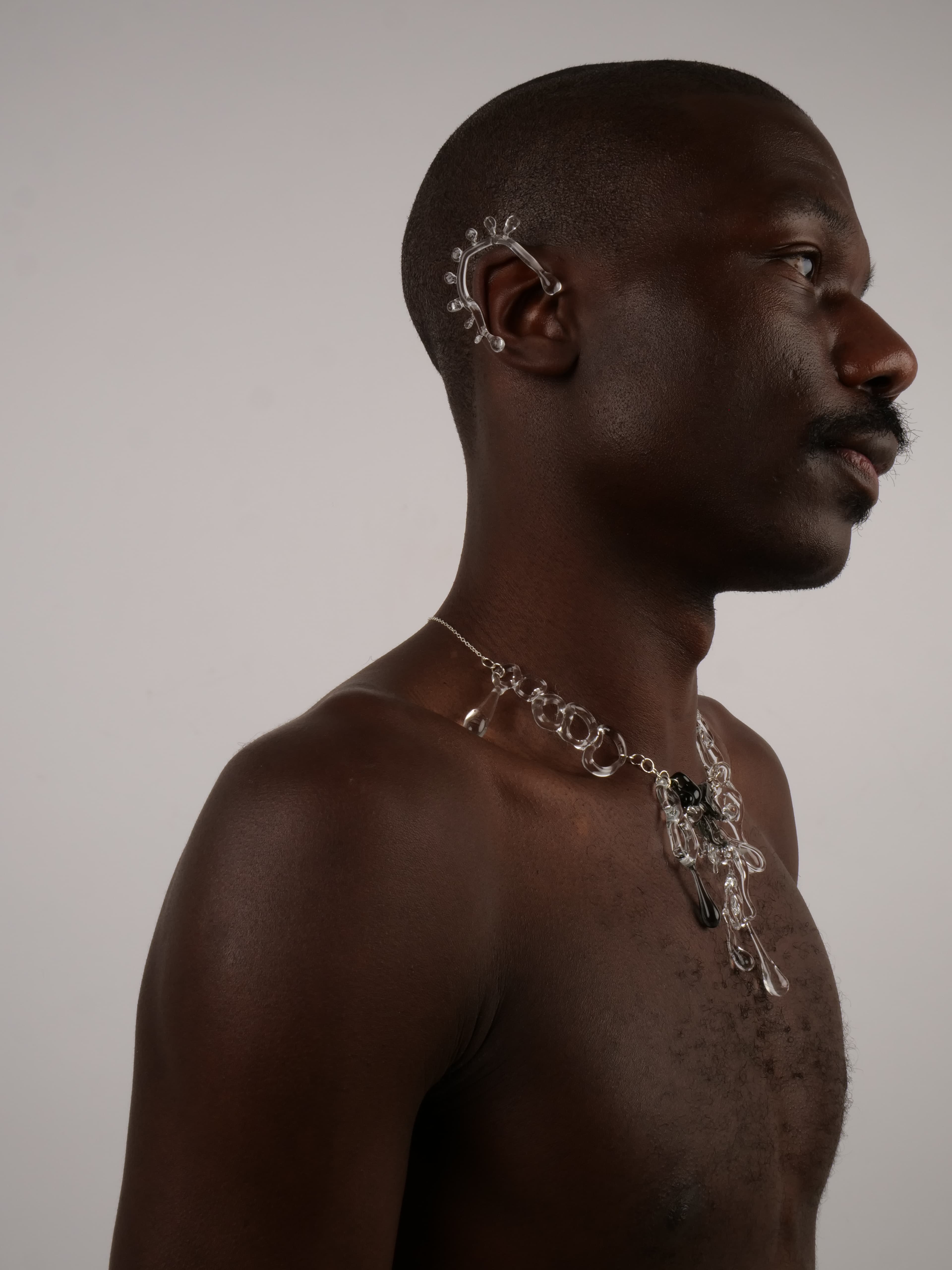 Glass chain necklace and earrings