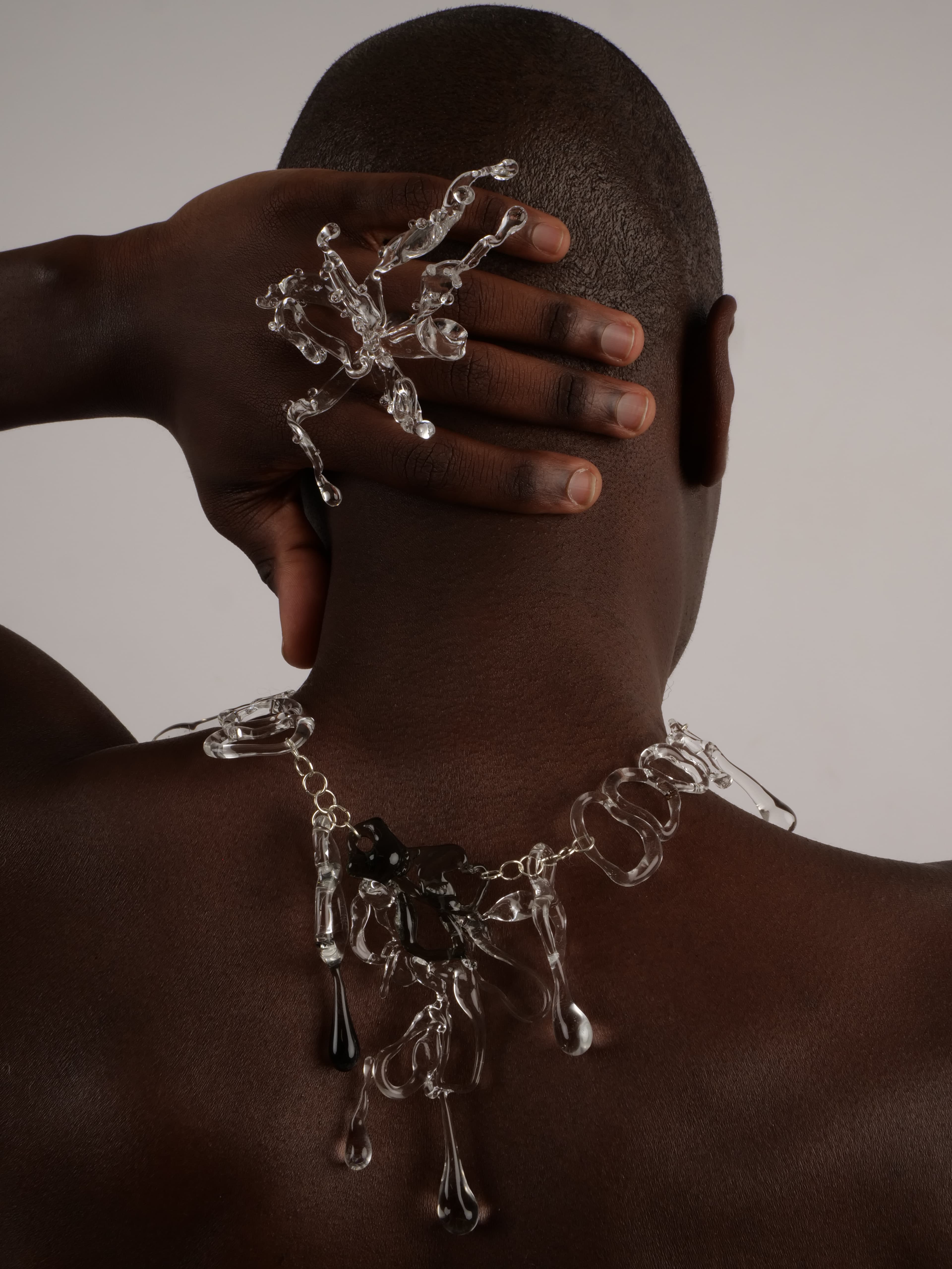Glass chain necklace and earrings
