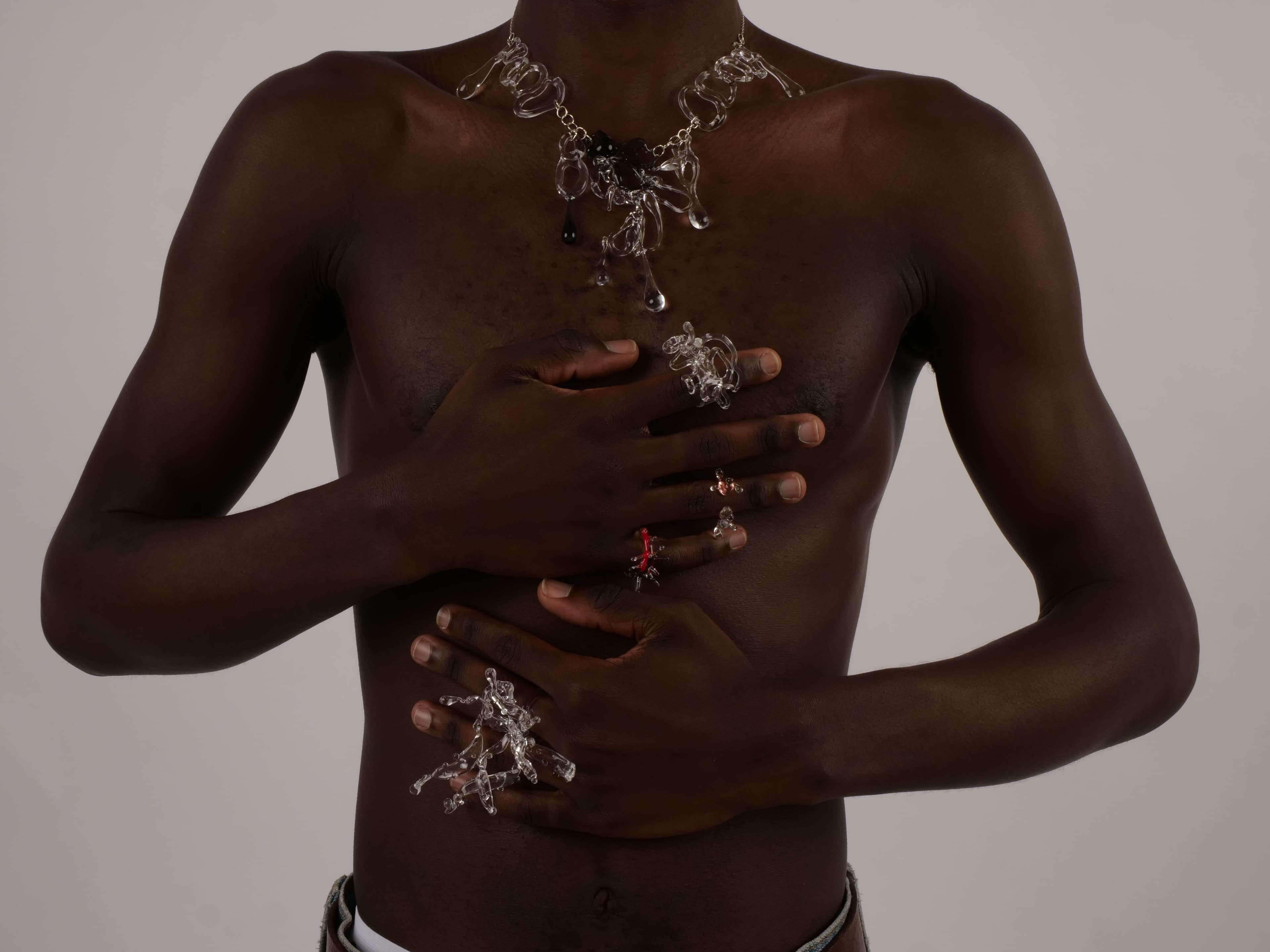 Glass chain necklace and earrings