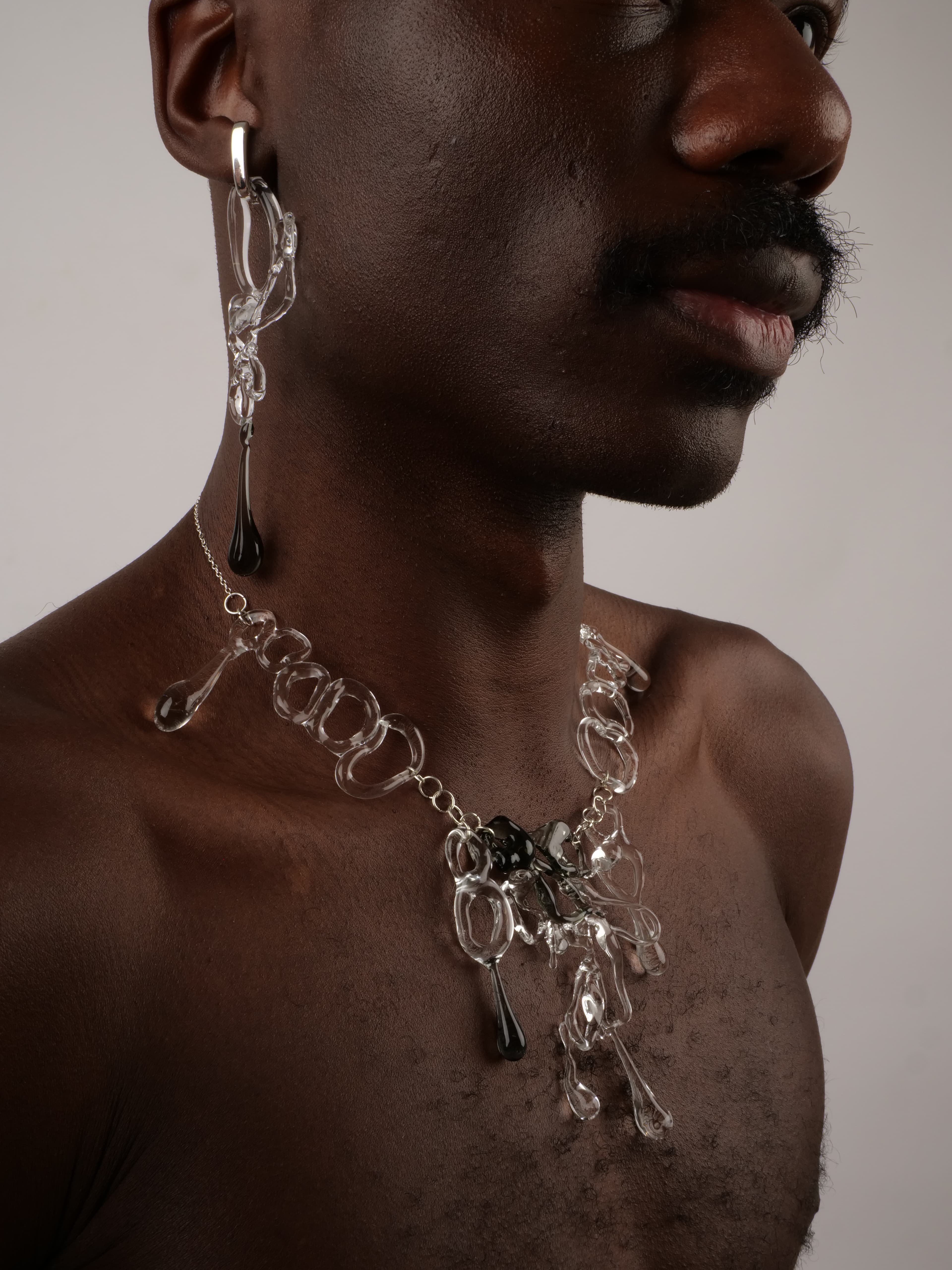Glass chain necklace and earrings